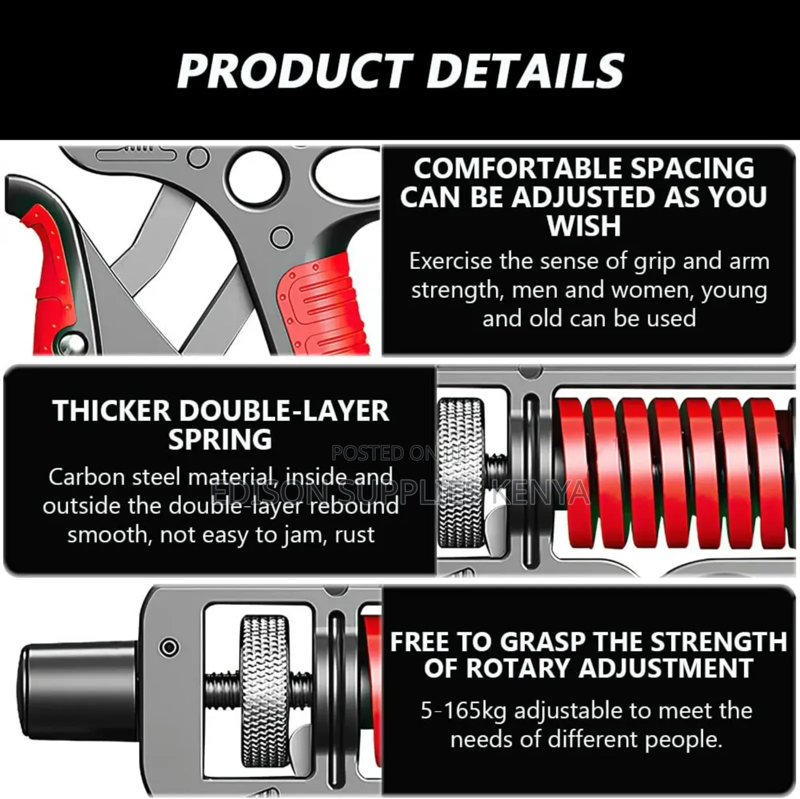 Hand Grip Strengthener 165kgs Adjustable Hand Gripper 5 To 165kg