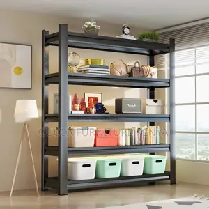 Black Steel 5-Tier Home Office Shelving Storage Rack