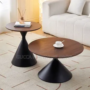 Modern Twin Round Wooden Top Reception Coffee Table