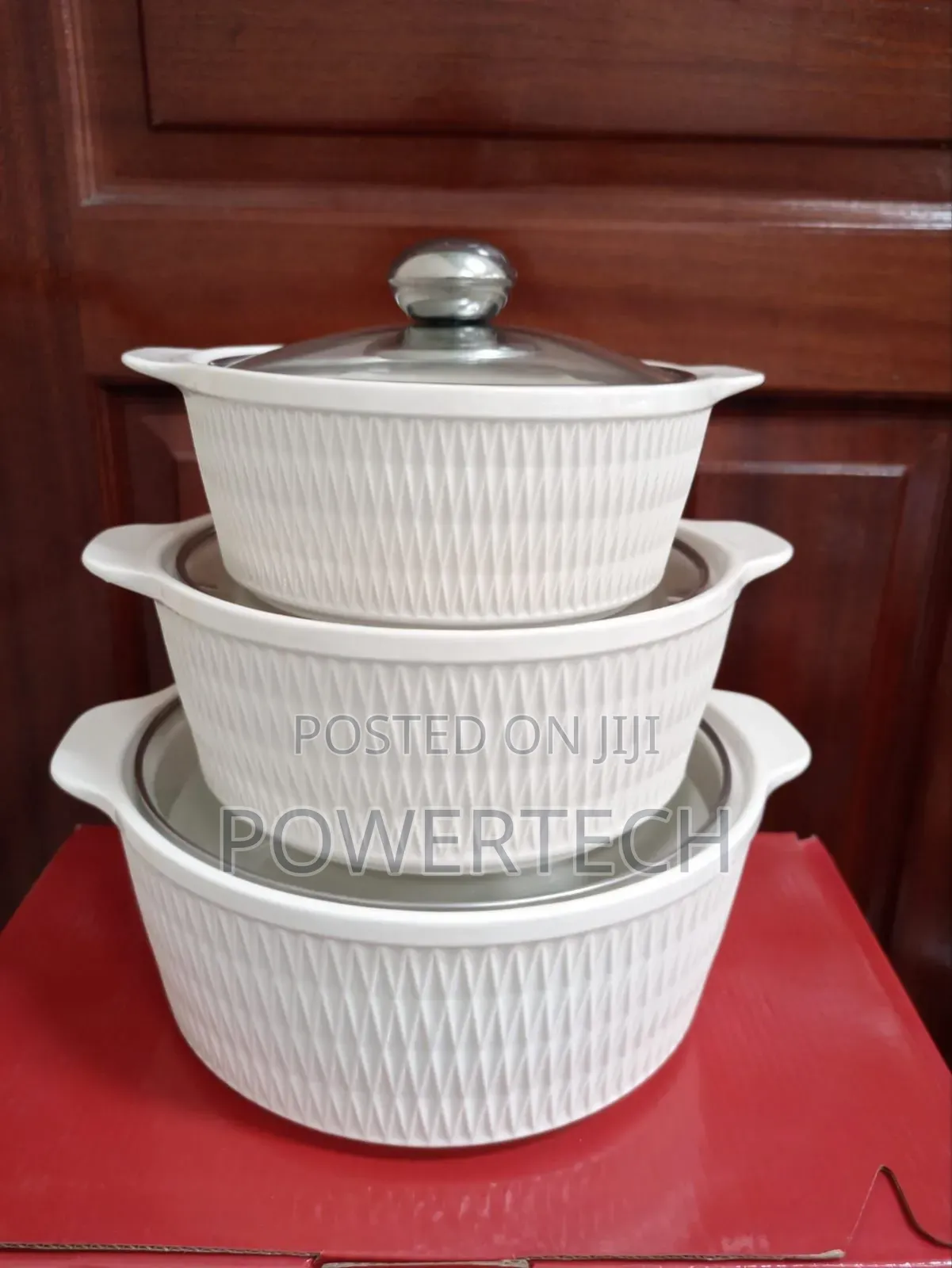 Set of 3 White Soup Pots
