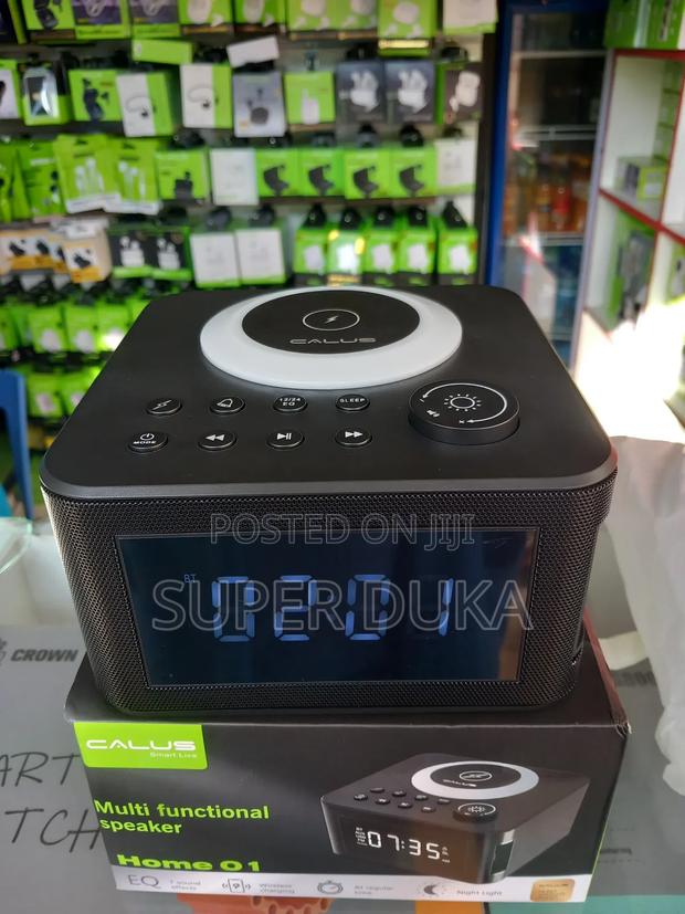 Bluetooth Speaker With a Digital Alarm Clock and Wireless Charging.