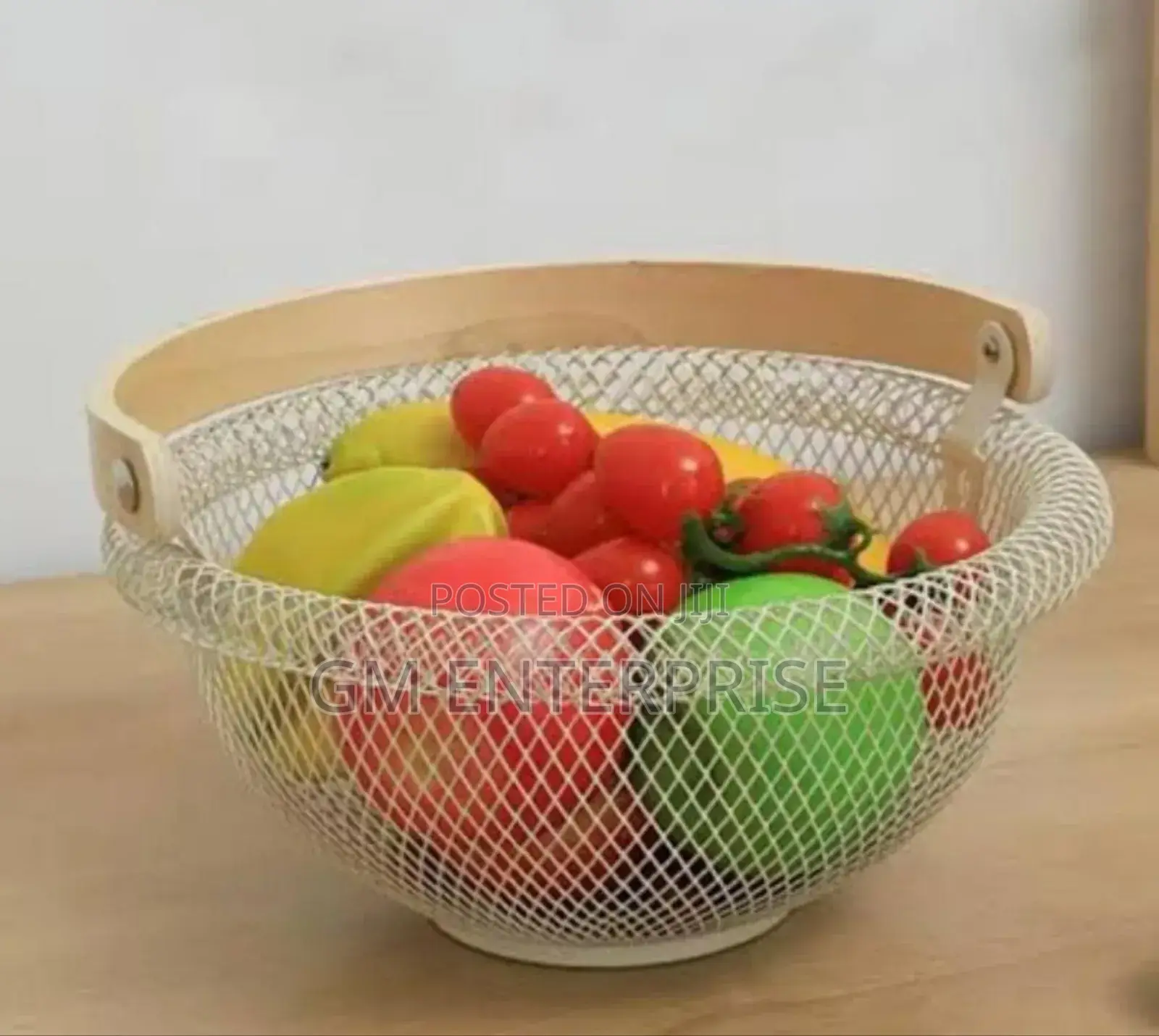 29cm Brim Rounded Mesh Fruit Basket With Bamboo Handle
