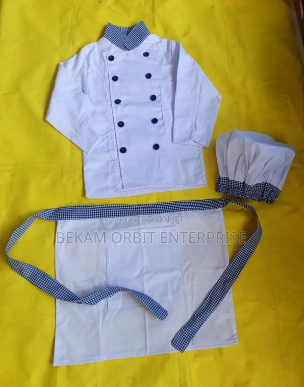 Professional Checked Blue and White Kids Chef Costume - main view