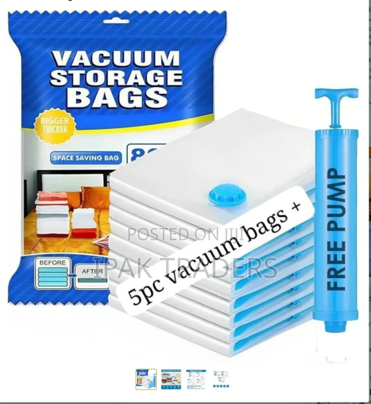 *Clear Vacuum Storage Bags* -Set Contains 5 Vacuum Bags + 1 Pump