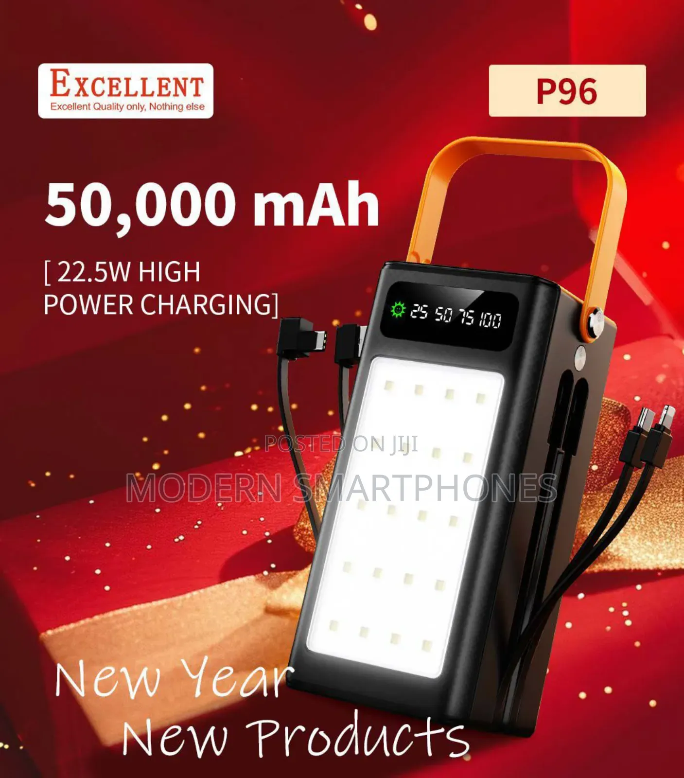 50000mah Excellent P96 Power Bank With Inbuilt Cables Powerbank