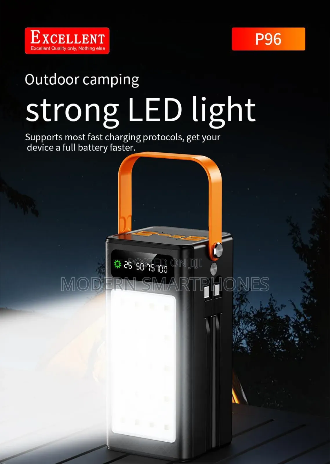 50000mah Excellent P96 Power Bank With Inbuilt Cables Powerbank