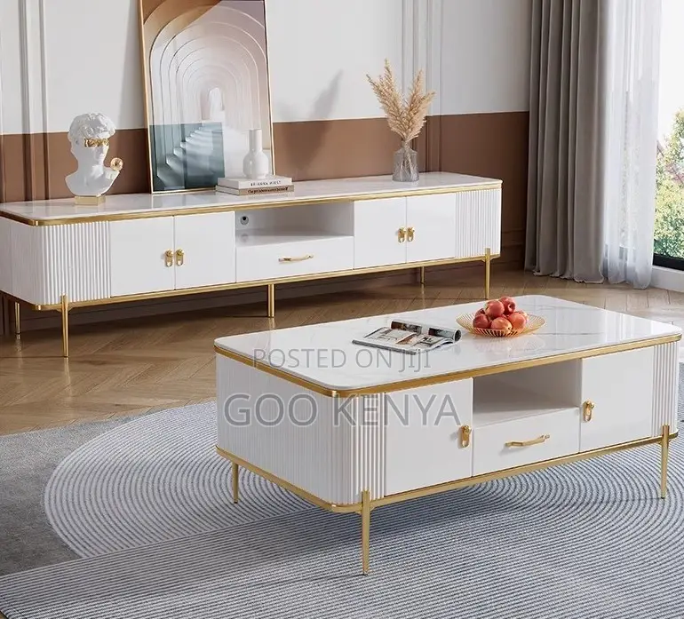 Home Tv Set Table; Float Tv Console With Matching Marble Table Design