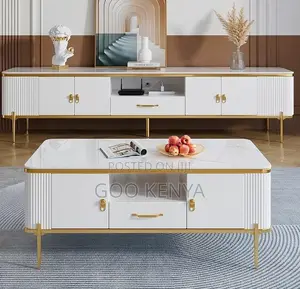 Home Tv Set Table; Float Tv Console With Matching Marble Table Design