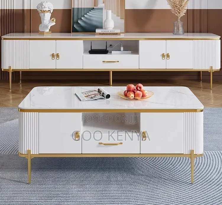 Home Tv Set Table; Float Tv Console With Matching Marble Table Design