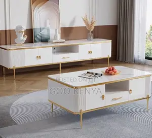 Home Tv Set Table; Float Tv Console With Matching Marble Table Design