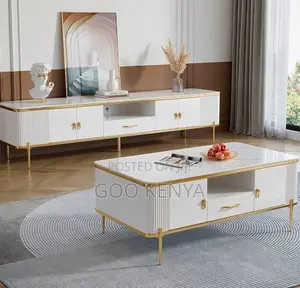 Home Tv Set Table; Float Tv Console With Matching Marble Table Design