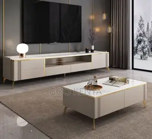 Home Tv and Coffee Table; Modern Living Room Table Set With Led