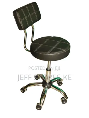 Movable Black Silver Stool With Backrest