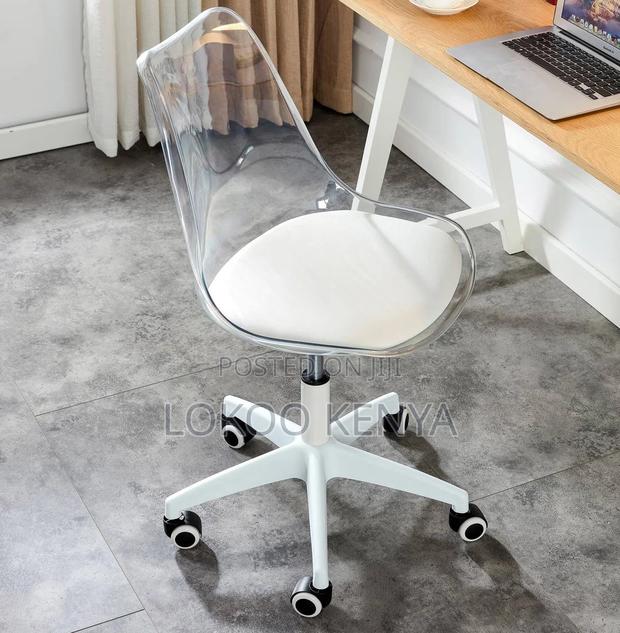 Office Chair; Clear Plastic Leather Padded Adjustable Office Chair