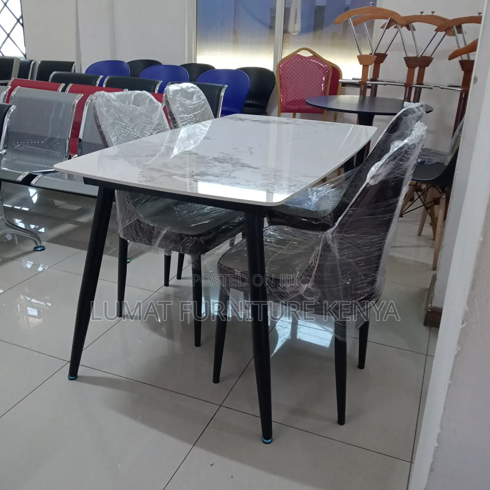 4-Seater Marble Dining Table Set