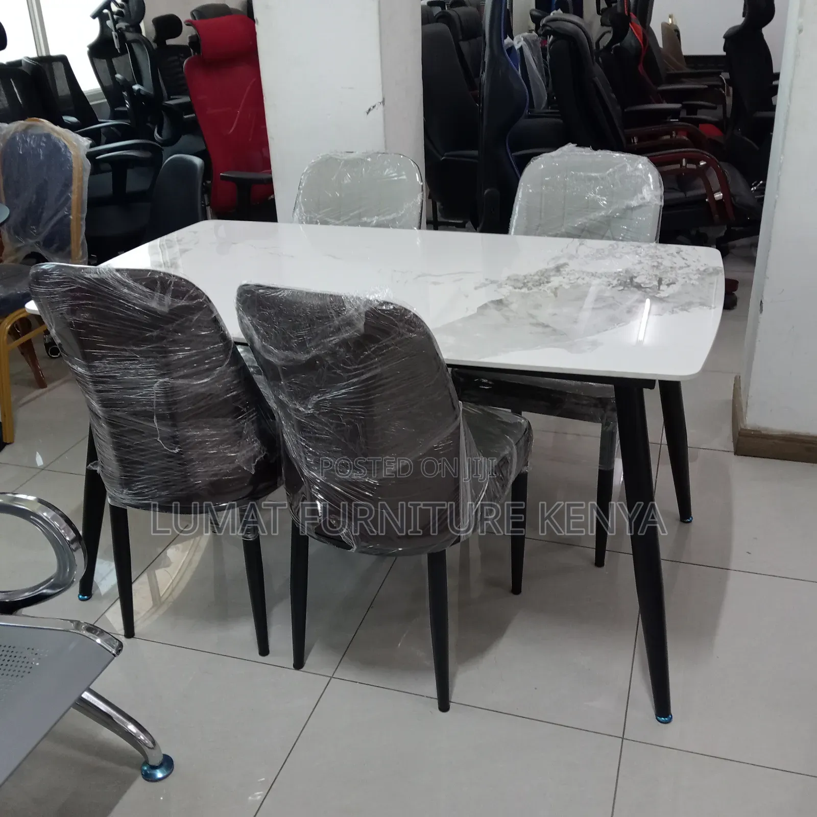 4-Seater Marble Dining Table Set