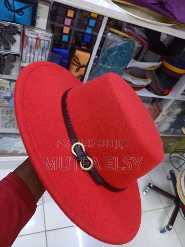 Red,Maroon, Blue,Beige Black Flat Brim Fedora Hats - main view