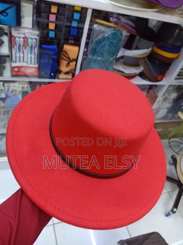 Red,Maroon, Blue,Beige Black Flat Brim Fedora Hats - thumbnail 2