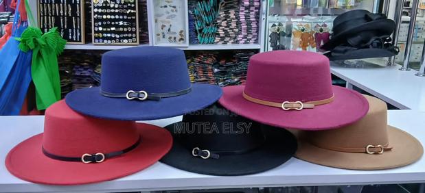 Red,Maroon, Blue,Beige Black Flat Brim Fedora Hats - thumbnail 3