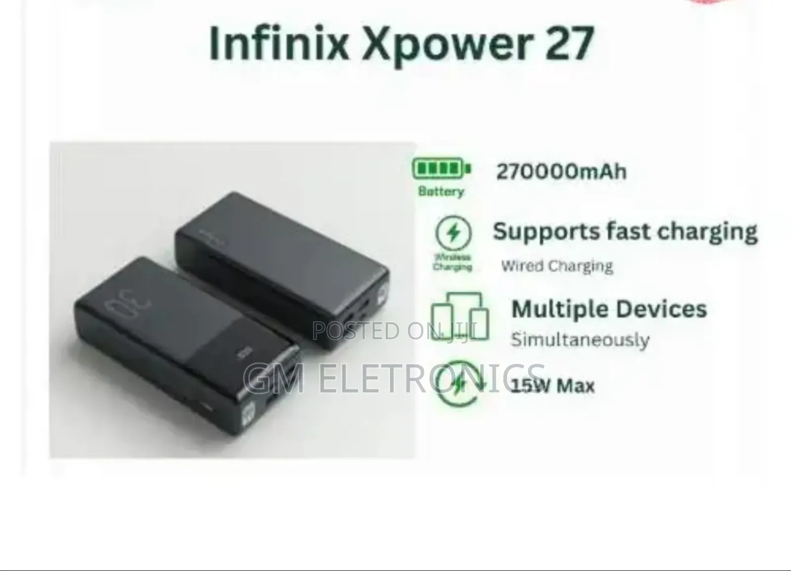 Infinix Xpower 27 27000mah Power Bank 15w.