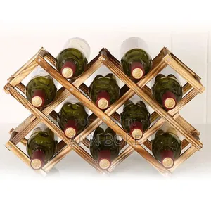 Foldable10 Slot Wooden Wine Bottle Rack