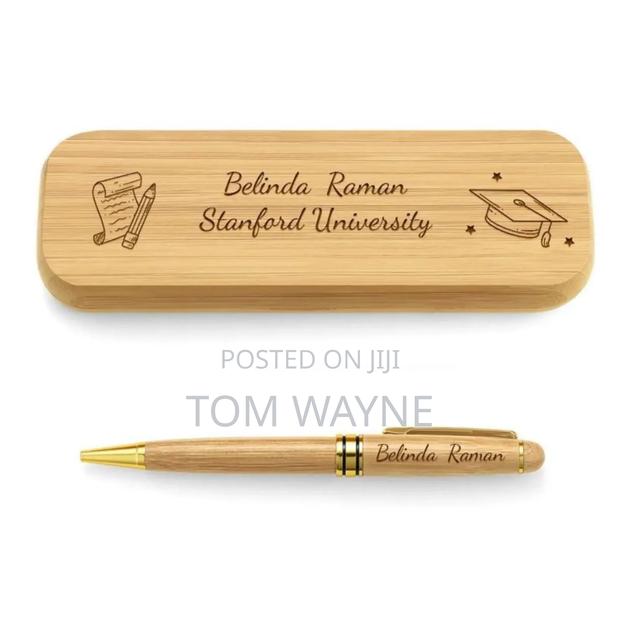 Wooden Pen Case and a Bamboo Pen, Engraved With a Custom Name or Text