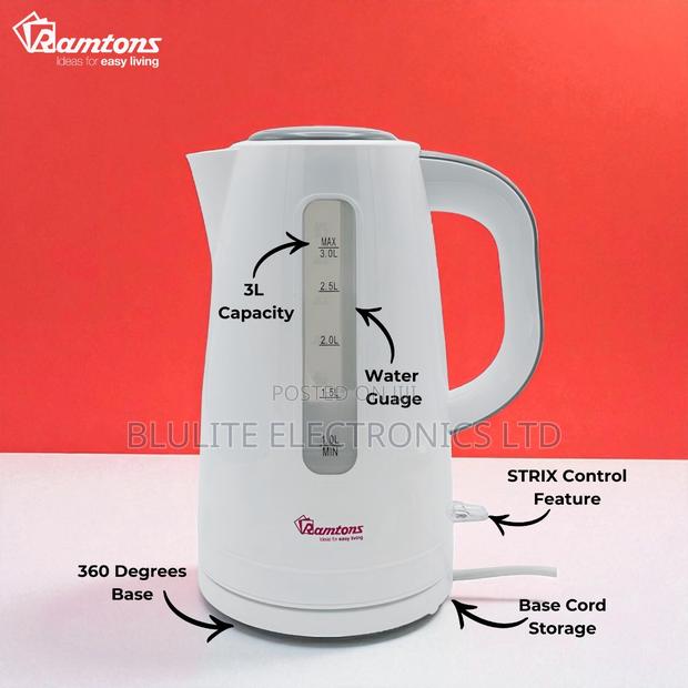 Ramtons Cordless Electric Kettle 3 Litres White- Rm/567 - thumbnail 3