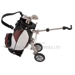 Desk Deco Set 3 Golf Shaped Pens Holder In Golf Bag + Trolley A0115