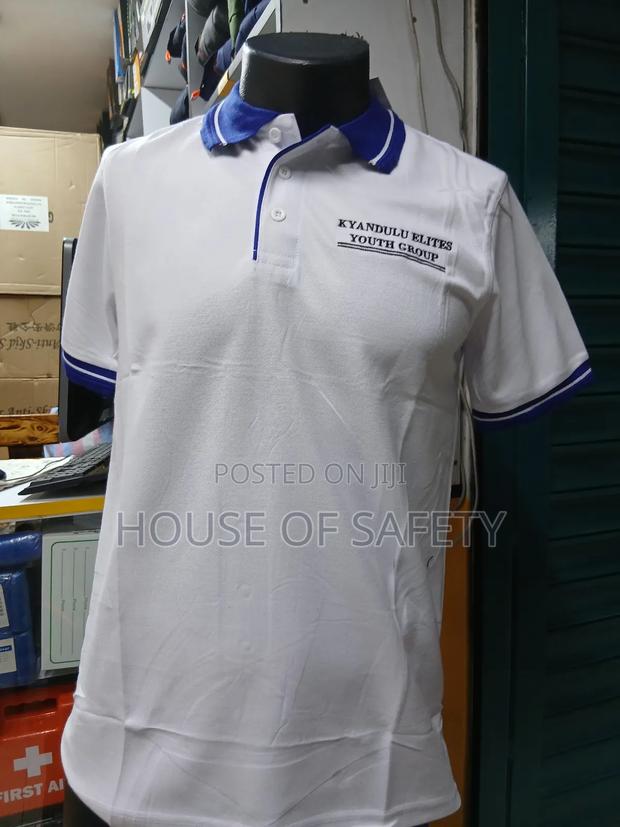 White Body Polo T-Shirt ,Collar Royal Blue