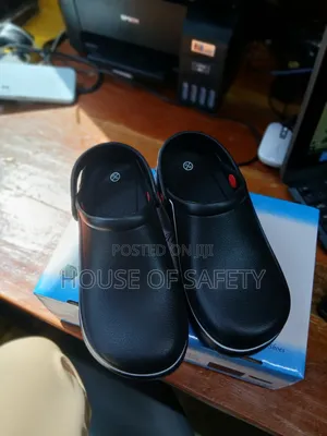 Black Safety Crocs With White Strip