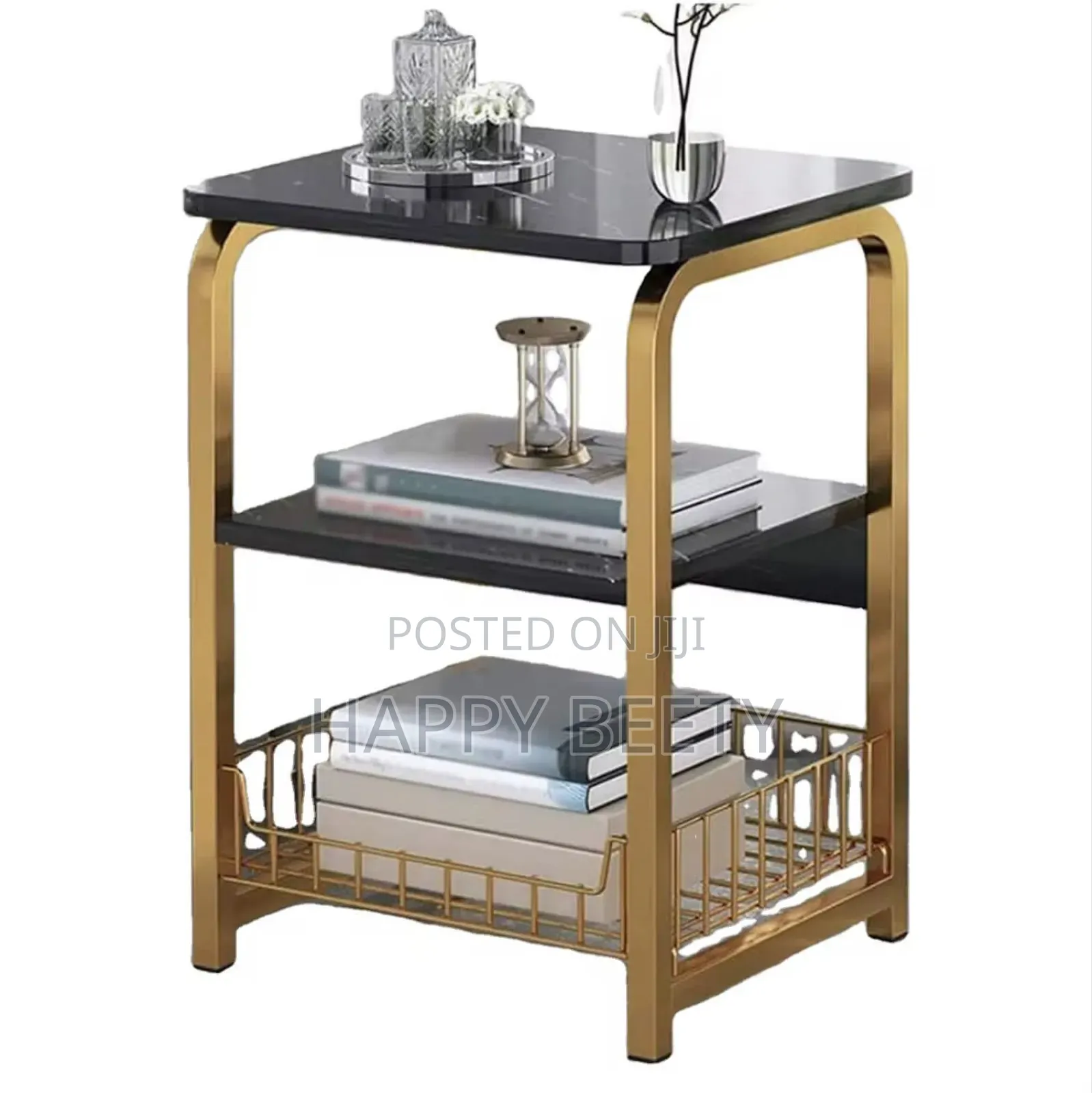 Luxury 3tier Nordic Marble Effect Side Table With Golden Frame