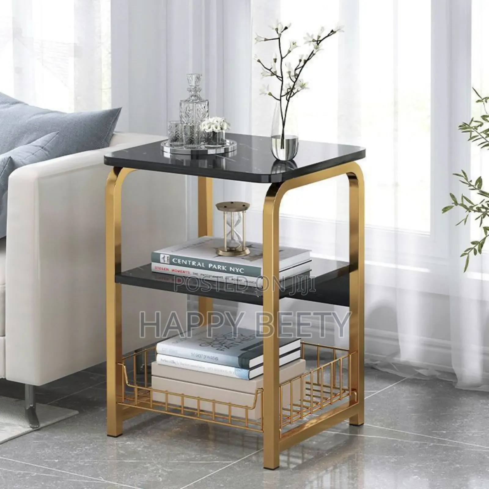 Luxury 3tier Nordic Marble Effect Side Table With Golden Frame