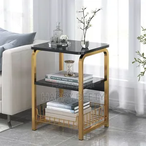 Luxury 3tier Nordic Marble Effect Side Table With Golden Frame