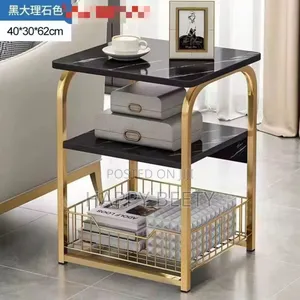 Luxury 3tier Nordic Marble Effect Side Table With Golden Frame