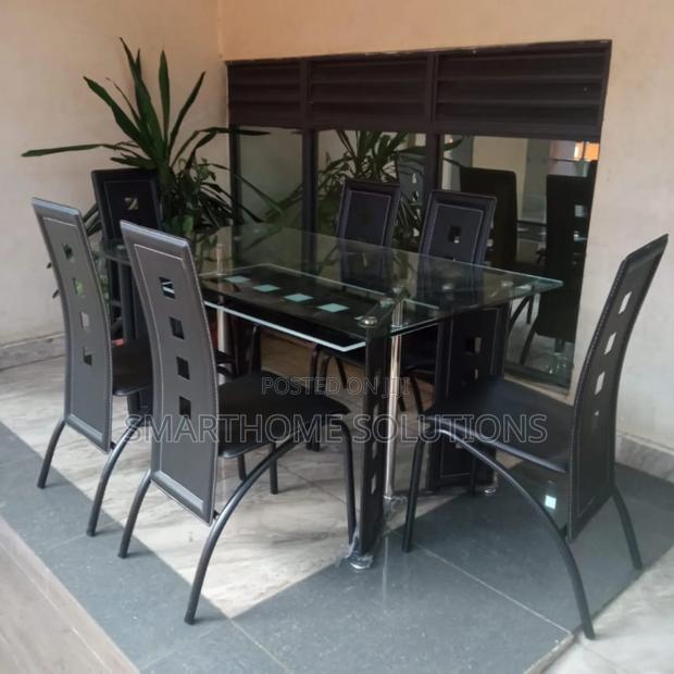 Executive 6 Sitter Glass Dinning Table With Leather Seat - main view