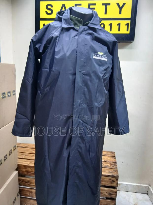 Dull Colour Navy Blue Waterproof Long Coats - main view
