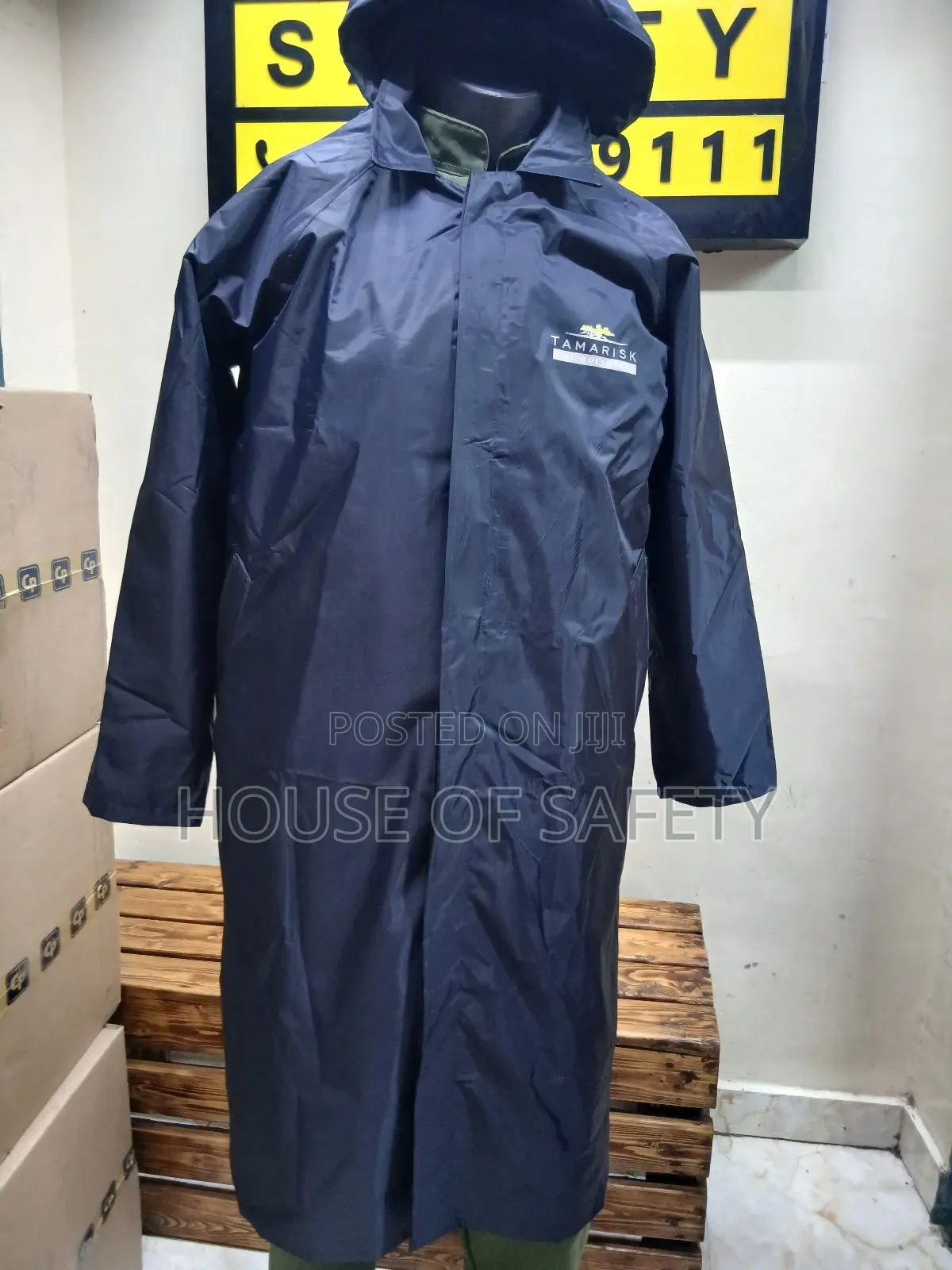Dull Colour Navy Blue Waterproof Long Coats