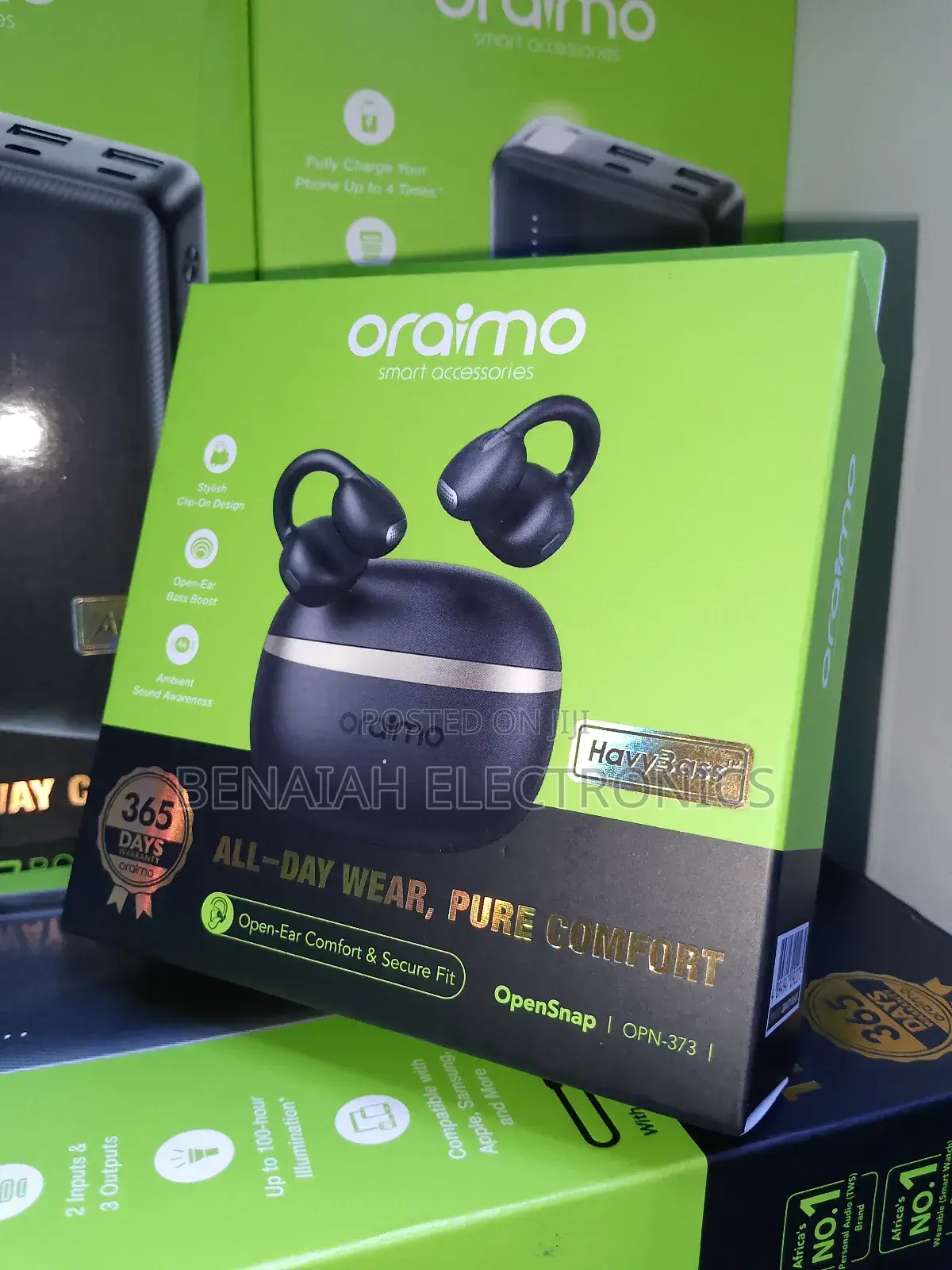 Oraimo Earbuds Stylish Clip on Design Bass Boost Quality Music