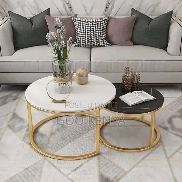 Home Table Set; Home Round Table Set With Marble and Metal Finish