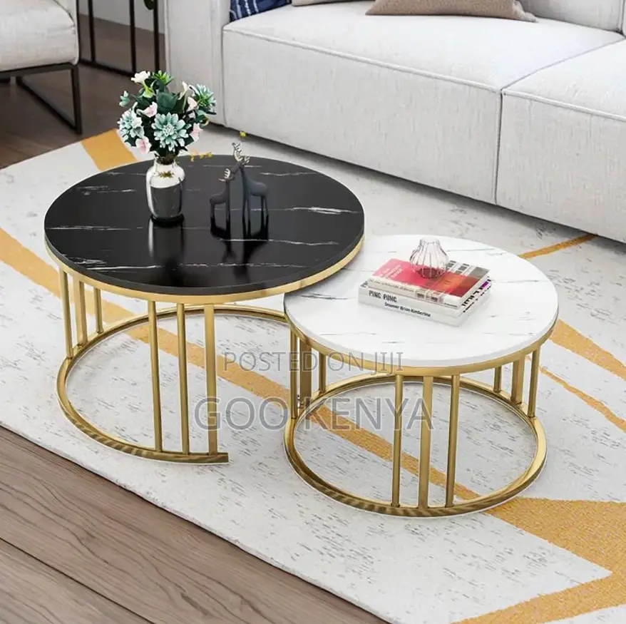 Home Table Set; Metal and Marble Top Coffee Table Set Combination