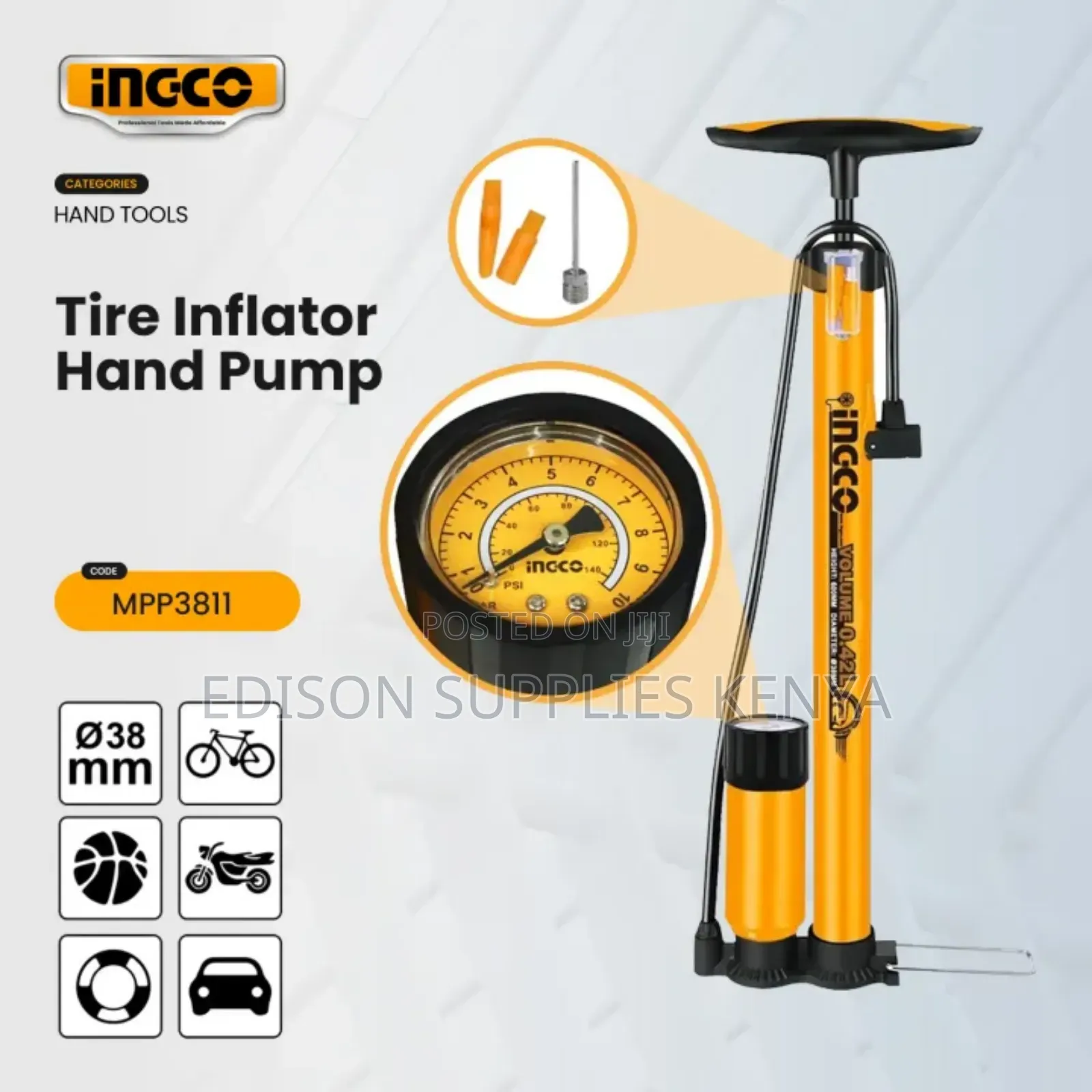 Bike Pump With Gauge 140psi Ingco Hand Ball Bicycle Pumps Heavy Duty