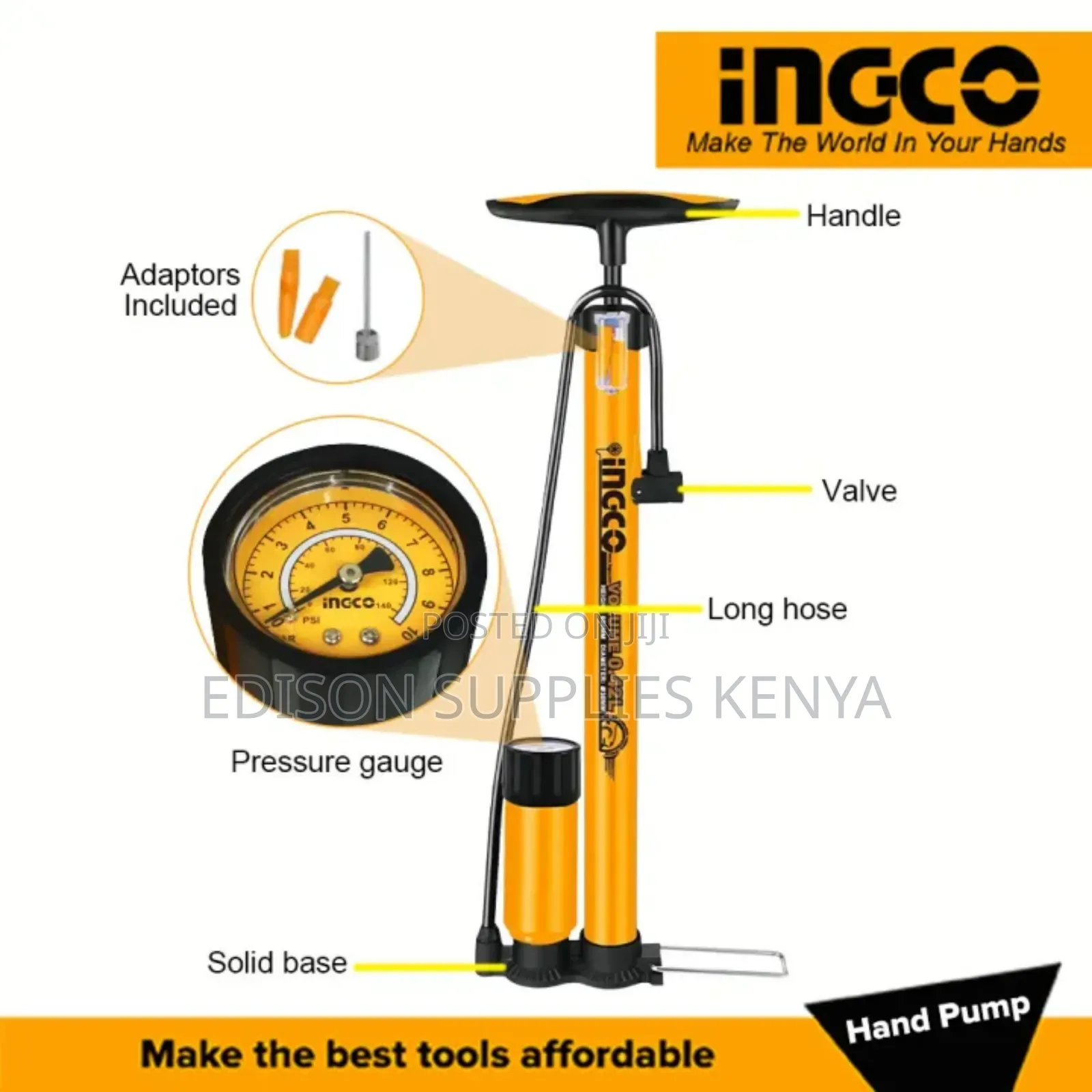 Bike Pump With Gauge 140psi Ingco Hand Ball Bicycle Pumps Heavy Duty