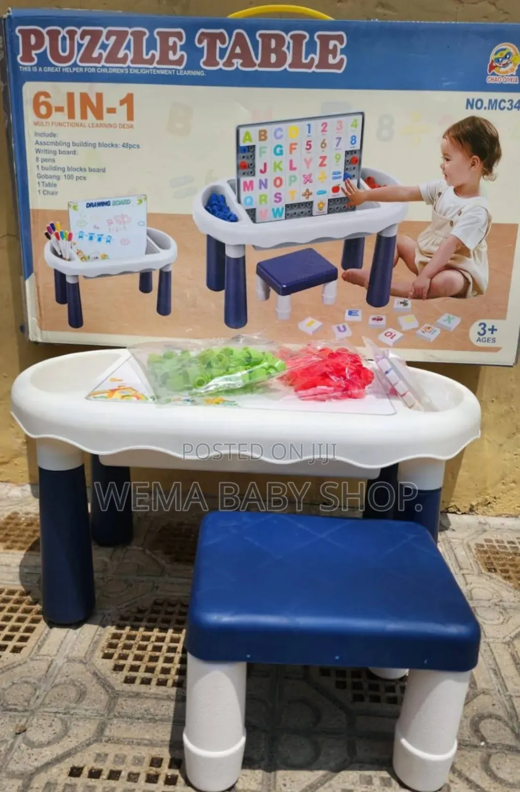 6 in 1 Kids Learning and Activity Table -With Magnetic Board