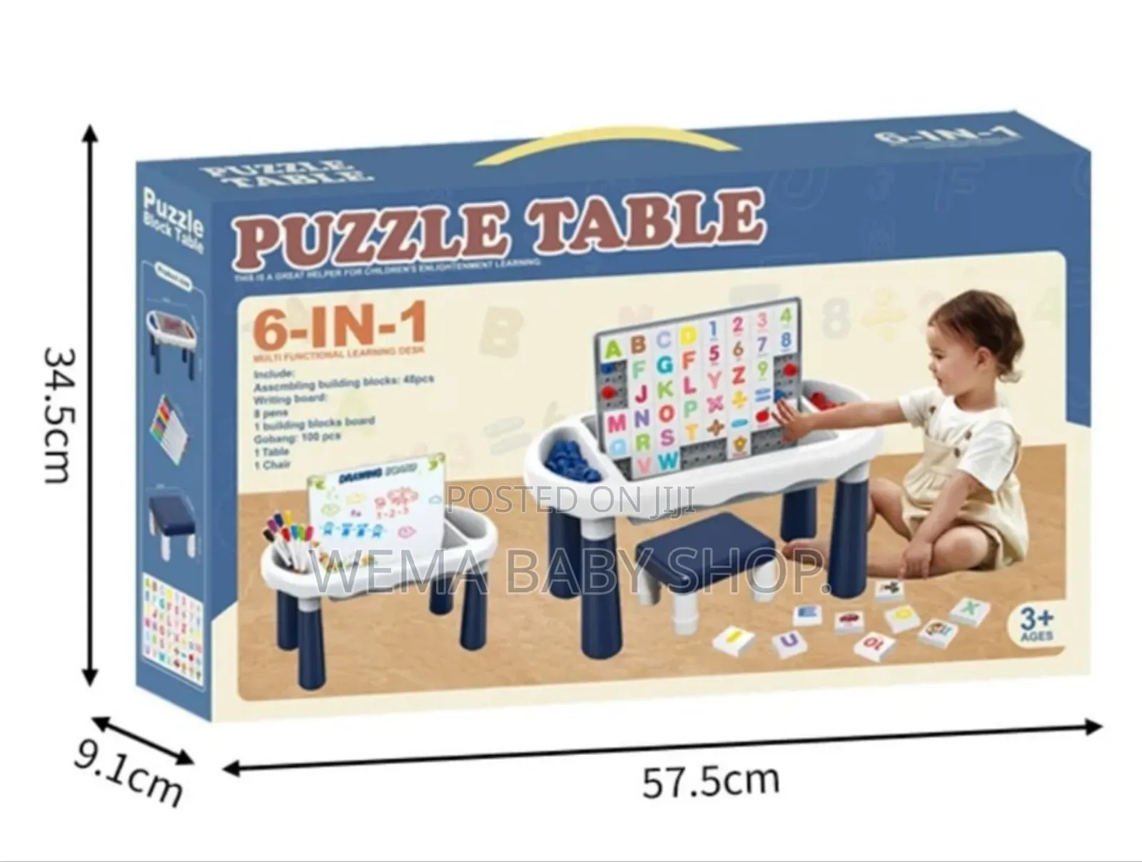 6 in 1 Kids Learning and Activity Table -With Magnetic Board