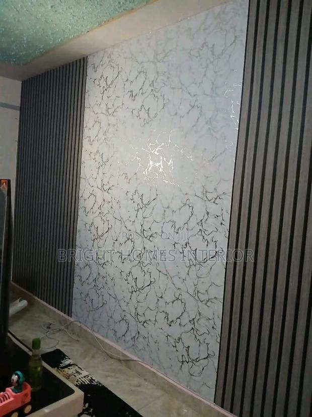 Flutted Wallpaper Blended With Marble Wallpaper Available