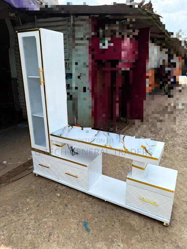 Executive Tv Stand With Marble Coating And Shelf Cabinet - main view