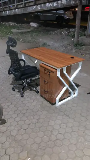 Metallic Desk, Pedestal Drawer and Headrest Office Chair