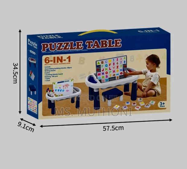 6-in-1 Kids Learning Activity Table - With Magnetic Board and Stool - thumbnail 3