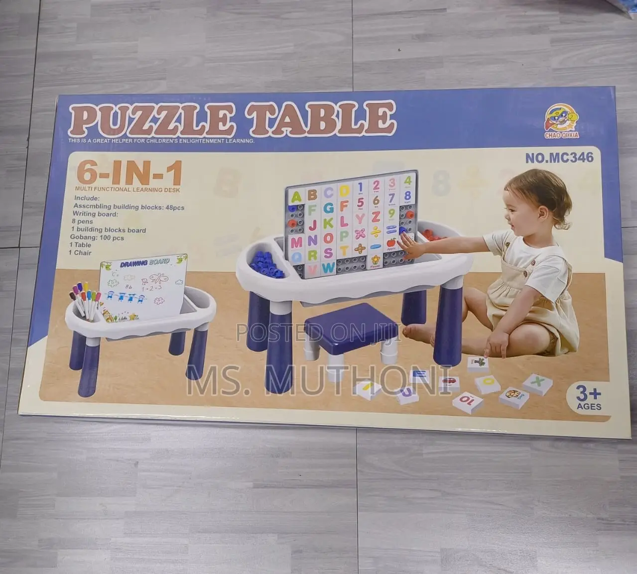 6-in-1 Kids Learning Activity Table - With Magnetic Board and Stool