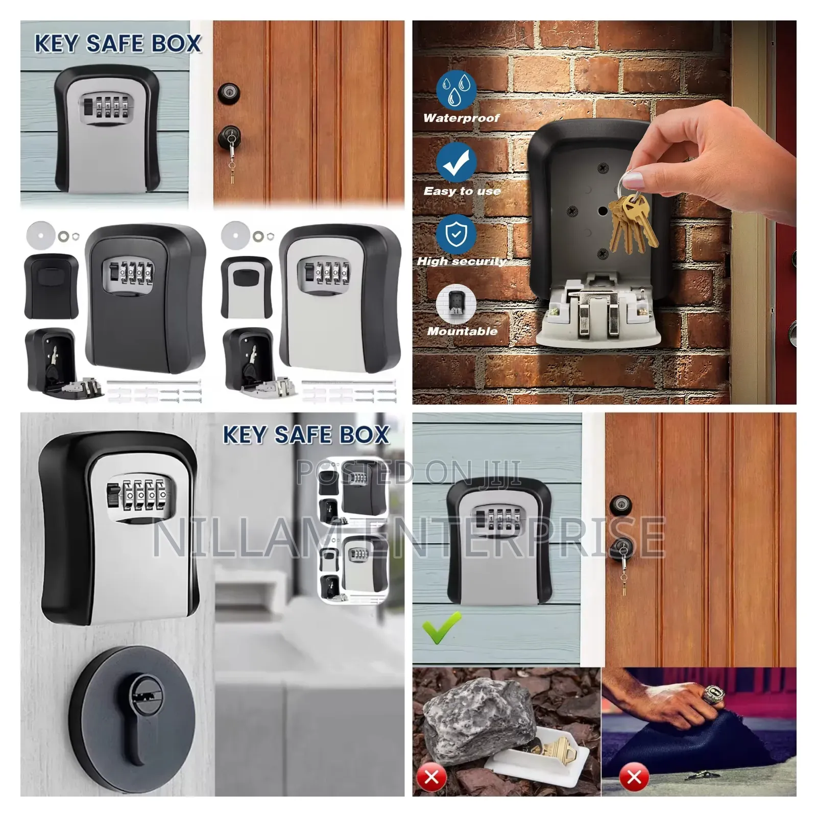 Wall-Mounted Key Lock Box Full Metallic 4-Digit Combination Key Safe